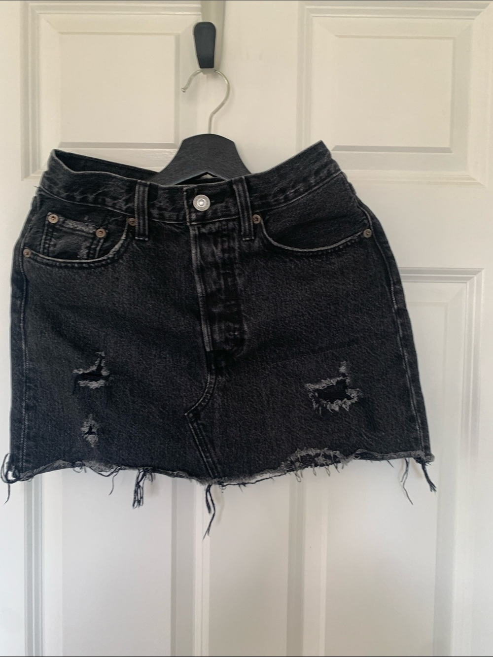Levi's Black Distressed Denim Mini Skirt